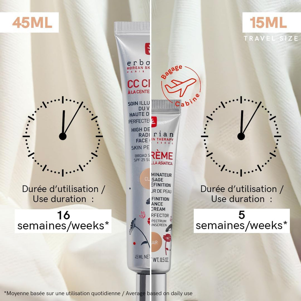 Erborian CC Crème Centella Asiatica - SPF 25 Clair 45Ml + Erborian CC Water Centella Asiatica - CC Water Clair 40Ml.