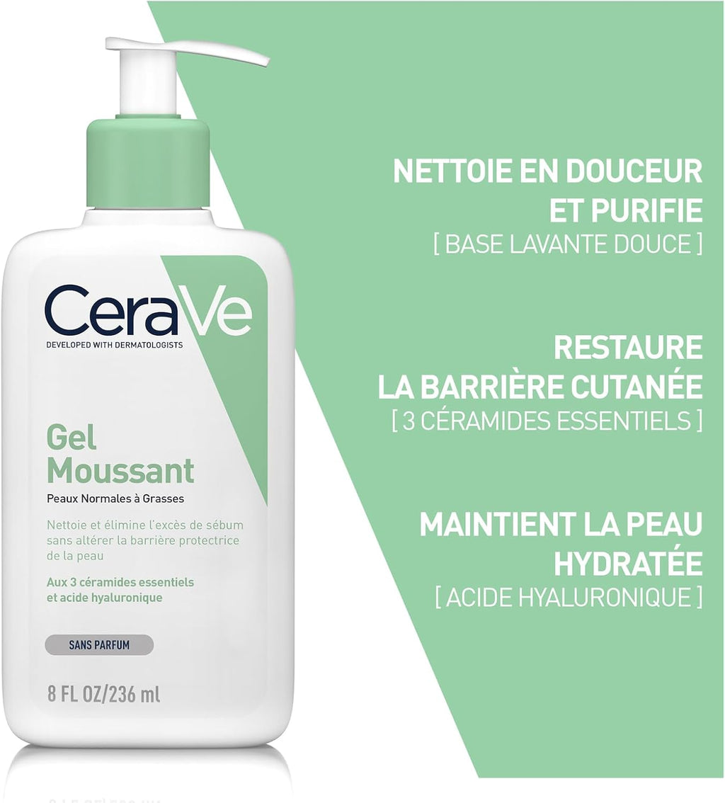 Cerave - Routine Hydratante - Gel Moussant 473 Ml + Lait Hydratant 88 Ml - Nettoie, Hydrate & Préserve La Barrière Cutanée - Soins Aux 3 Céramides Essentiels - Peau Mixte À Grasse