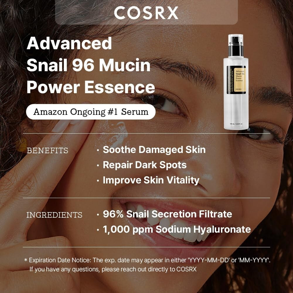 COSRX Snail Mucin 96% Power Repairing Essence 3.38 Fl.Oz 100 ML, Hydrating Serum