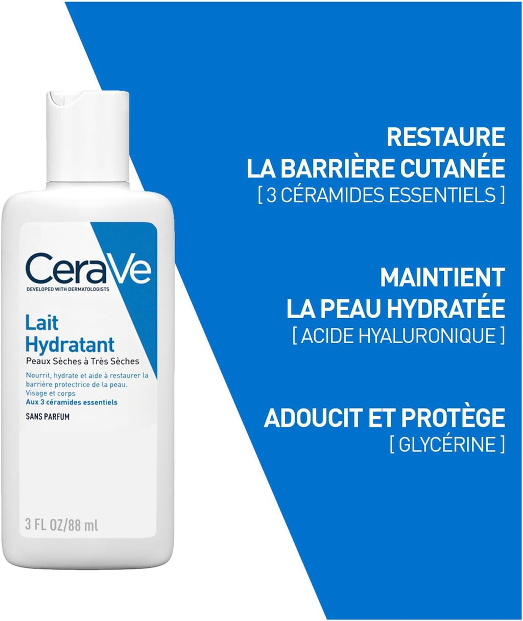 Cerave - Routine Hydratante - Gel Moussant 473 Ml + Lait Hydratant 88 Ml - Nettoie, Hydrate & Préserve La Barrière Cutanée - Soins Aux 3 Céramides Essentiels - Peau Mixte À Grasse