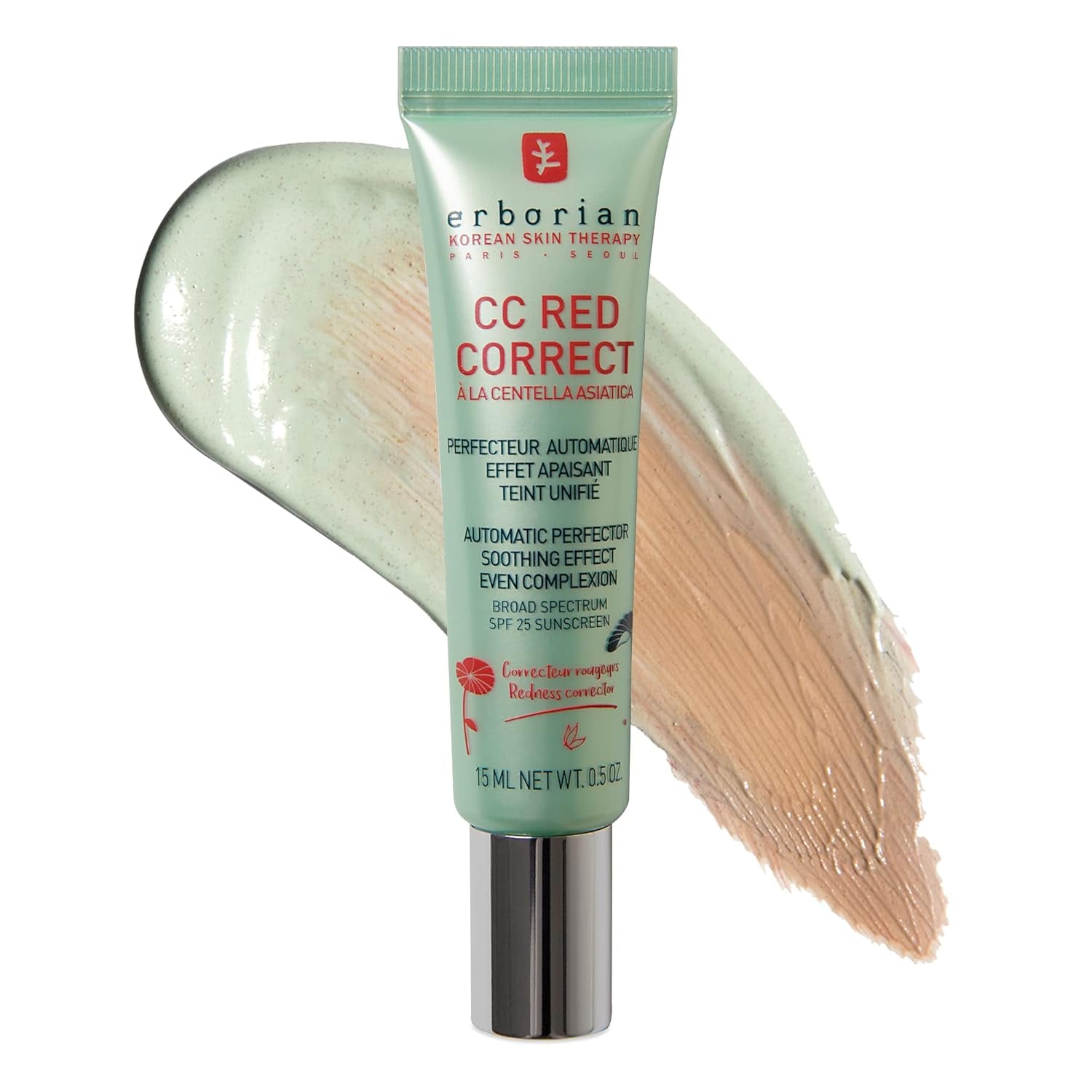 CC Red Color Correcting SPF 25 Green Pigment Cream, Neutralizes Redness, Calms Skin, Lightweight, Tone‑Perfecting Primer, Korean Skincare