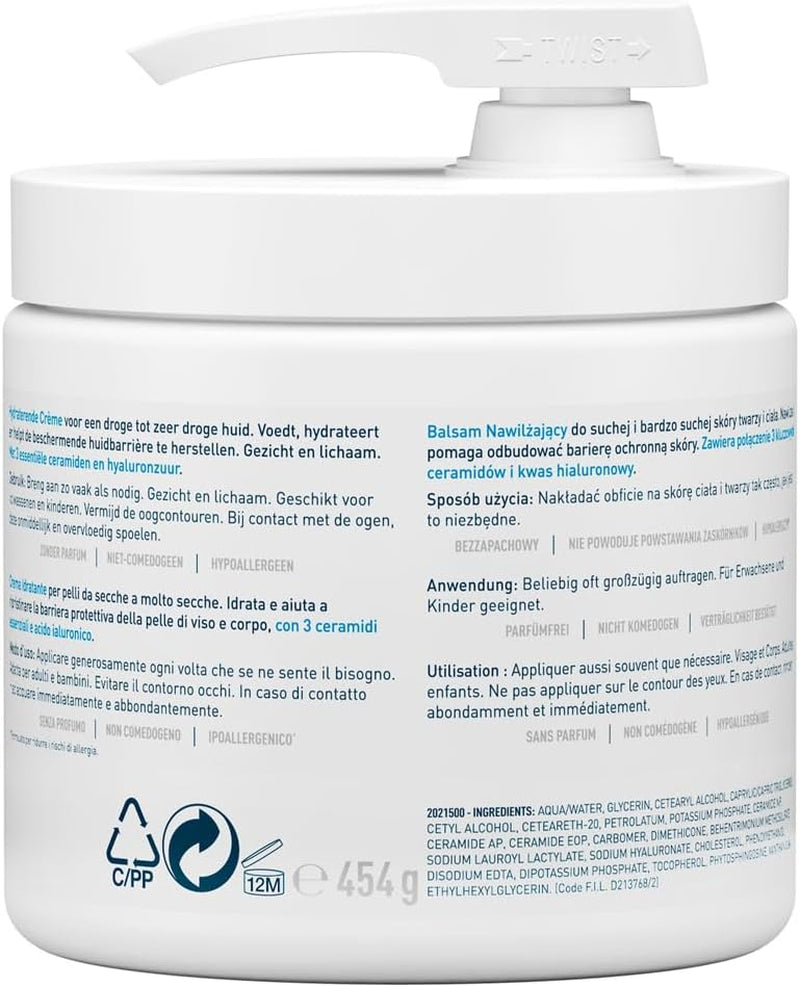 - Baume Hydratant Corps Et Visage - Peau Sèche, Très Sèche Et Atopique - 48H D'Hydratation - Acide Hyaluronique + 3 Céramides - Texture Riche, Non Collante - Sans Parfum, Non Comédogène