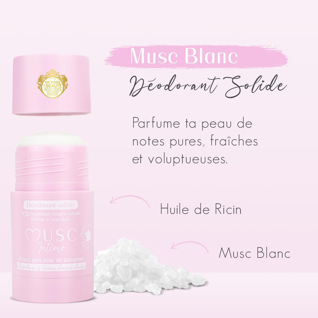 La Marque Officielle - Lot De 2 - Déodorant anti Transpirant - Musc Blanc - anti Mauvaises Odeurs - 90% D'Ingrédients Naturels - Sans Sel D'Aluminium Ni Pertubateur Endocrinien - 2X50G
