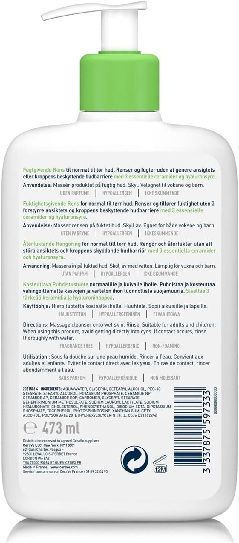 - Crème Lavante Hydratante - Visage & Corps - Nettoie Et Hydrate Sans Altérer La Barrière Cutanée - Aux 3 Céramides Essentiels + Acide Hyaluronique - Peau Normale À Sèche - 2X473Ml