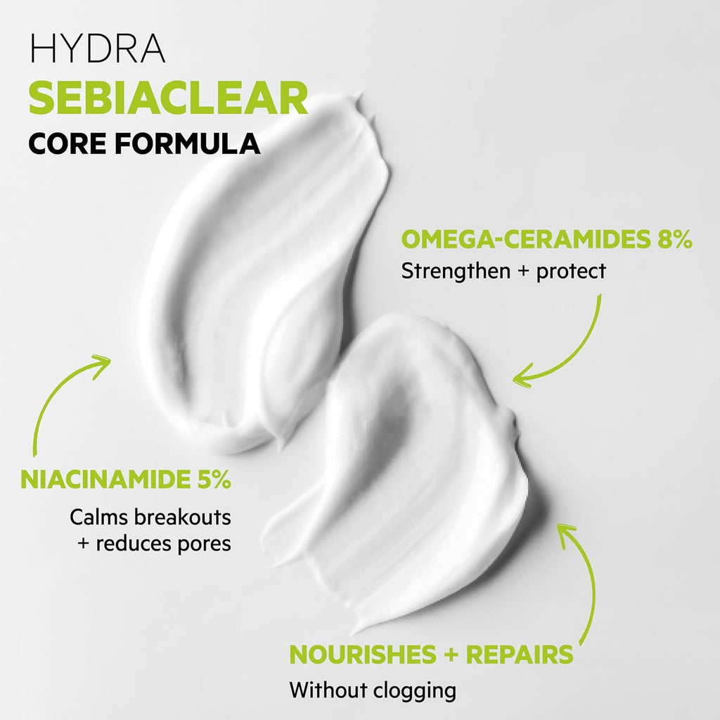 - Sebiaclear Hydra - Soin Réparateur Apaisant Anti-Marques - Pour Peaux Sensibles À Tendance Acnéique Sous Traitement Desséchant - Niacinamide 5%, Céramides Oméga 8% - 40 Ml
