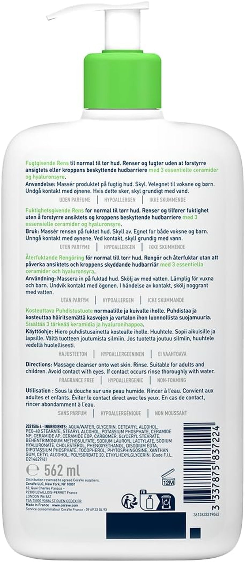 Cerave - Crème Lavante Hydratante 236Ml + Lait Hydratant 20Ml | Crème Lavante Hydratante 24H Nettoyant Visage & Corps À L'Acide Hyaluronique Sans Savon Pour Peaux Normales À Très Sèches