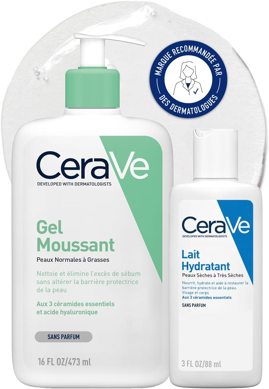 Cerave - Routine Hydratante - Gel Moussant 473 Ml + Lait Hydratant 88 Ml - Nettoie, Hydrate & Préserve La Barrière Cutanée - Soins Aux 3 Céramides Essentiels - Peau Mixte À Grasse