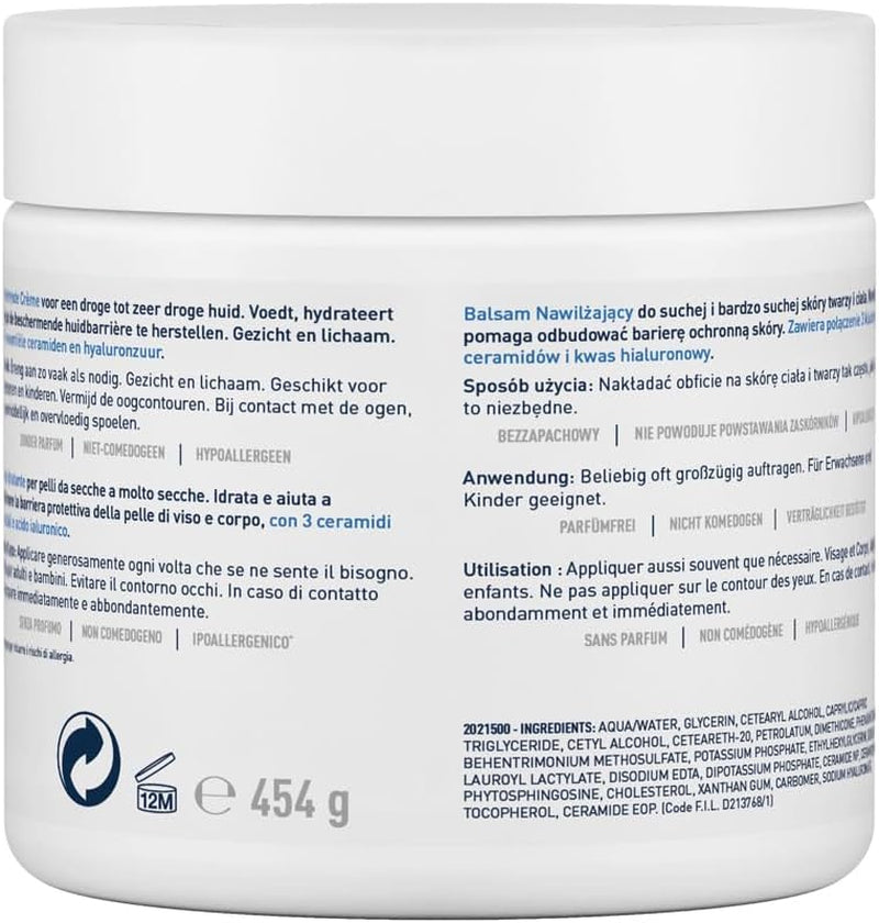 - Baume Hydratant Corps Et Visage - Peau Sèche, Très Sèche Et Atopique - 48H D'Hydratation - Acide Hyaluronique + 3 Céramides - Texture Riche, Non Collante - Sans Parfum, Non Comédogène