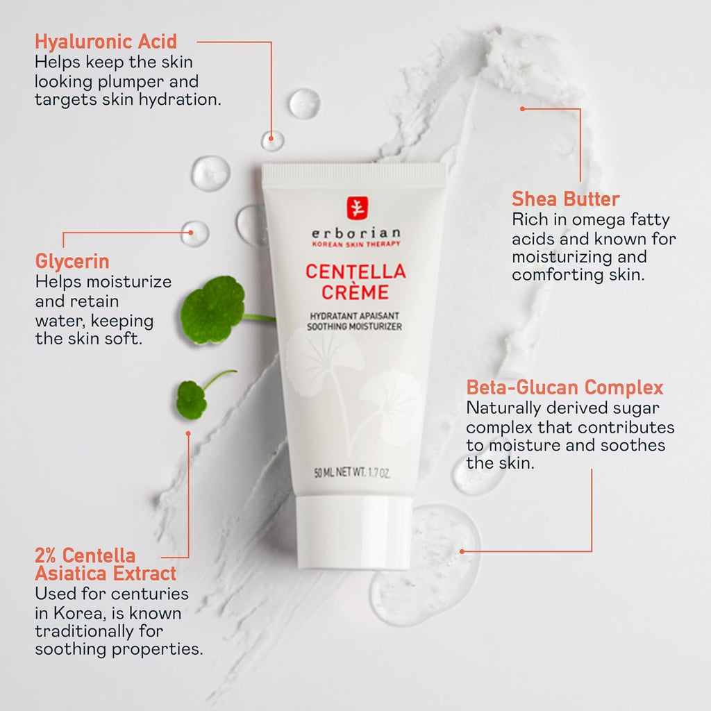 Centella Cream, Soothing Moisturizer, Hydrates for Glowy, Smooth Skin with Shea Butter with Hyaluronic Acid & Glycerin, Korean Skincare