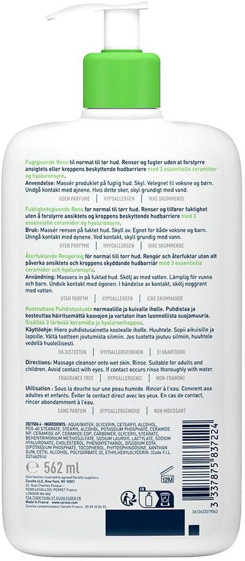 Cerave - Crème Lavante Hydratante 236Ml + Lait Hydratant 20Ml | Crème Lavante Hydratante 24H Nettoyant Visage & Corps À L'Acide Hyaluronique Sans Savon Pour Peaux Normales À Très Sèches