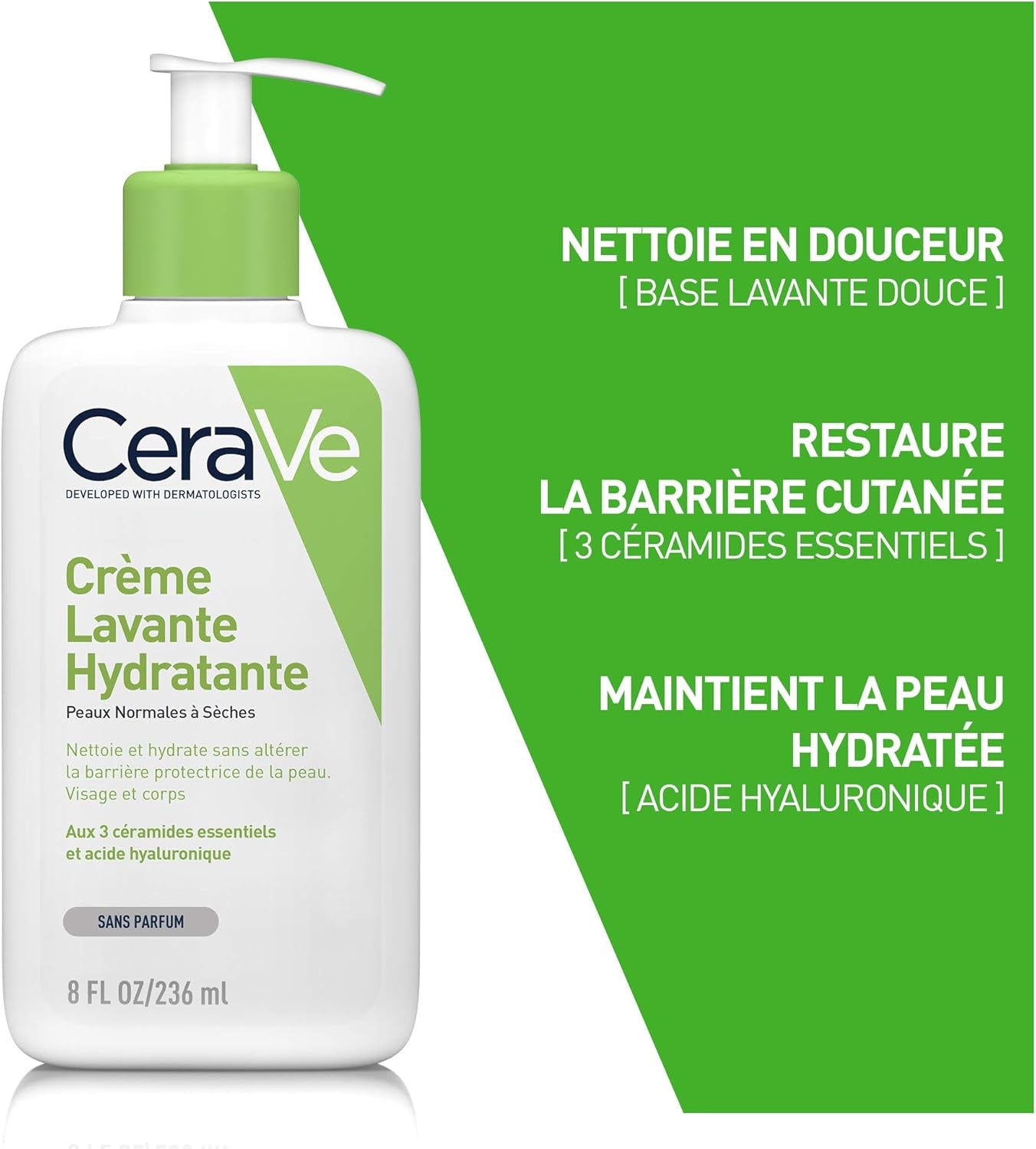 Cerave - Crème Lavante Hydratante 236Ml + Lait Hydratant 20Ml | Crème Lavante Hydratante 24H Nettoyant Visage & Corps À L'Acide Hyaluronique Sans Savon Pour Peaux Normales À Très Sèches