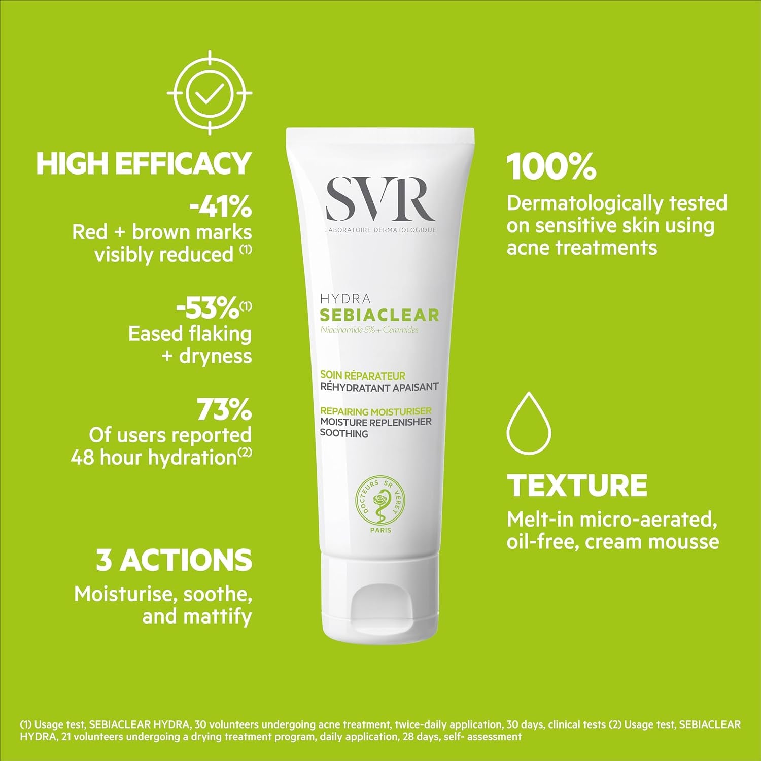 - Sebiaclear Hydra - Soin Réparateur Apaisant Anti-Marques - Pour Peaux Sensibles À Tendance Acnéique Sous Traitement Desséchant - Niacinamide 5%, Céramides Oméga 8% - 40 Ml