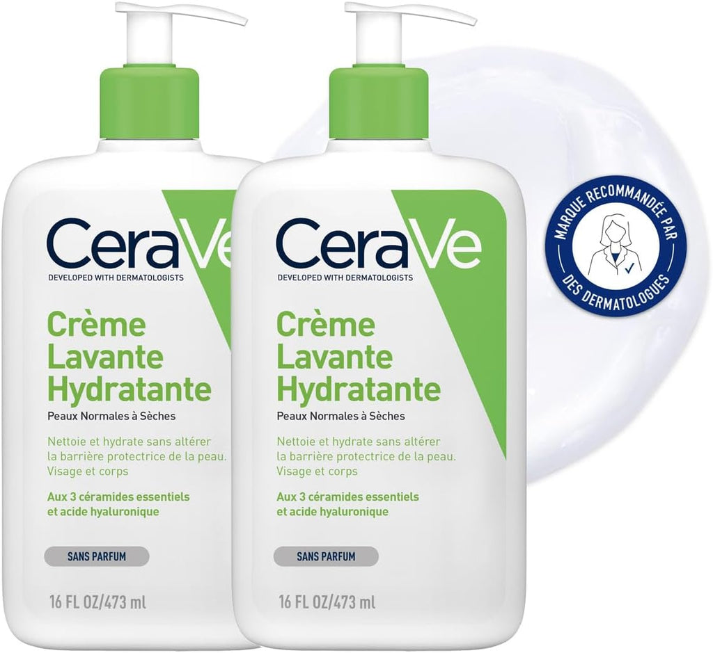 - Crème Lavante Hydratante - Visage & Corps - Nettoie Et Hydrate Sans Altérer La Barrière Cutanée - Aux 3 Céramides Essentiels + Acide Hyaluronique - Peau Normale À Sèche - 2X473Ml