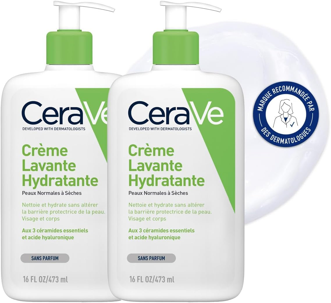 - Crème Lavante Hydratante - Visage & Corps - Nettoie Et Hydrate Sans Altérer La Barrière Cutanée - Aux 3 Céramides Essentiels + Acide Hyaluronique - Peau Normale À Sèche - 2X473Ml