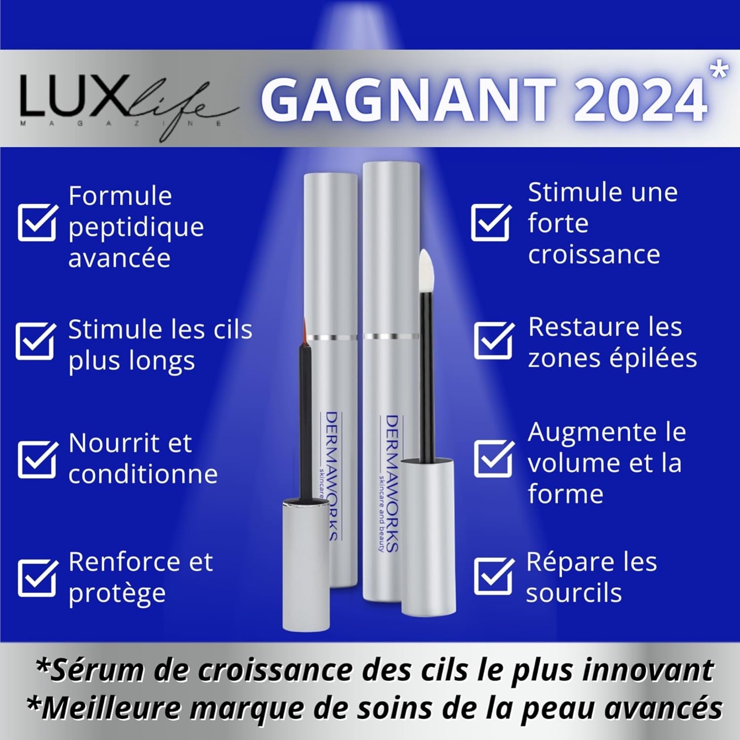 SERUM CILS CROISSANCE 3Ml + SERUM SOURCILS POUSSE 5Ml – Duo Sérum Naturel Croissance Rapide Pour Regard Intense – Longueur Des Cils Et Densité Des Sourcils – Femmes Et Hommes –